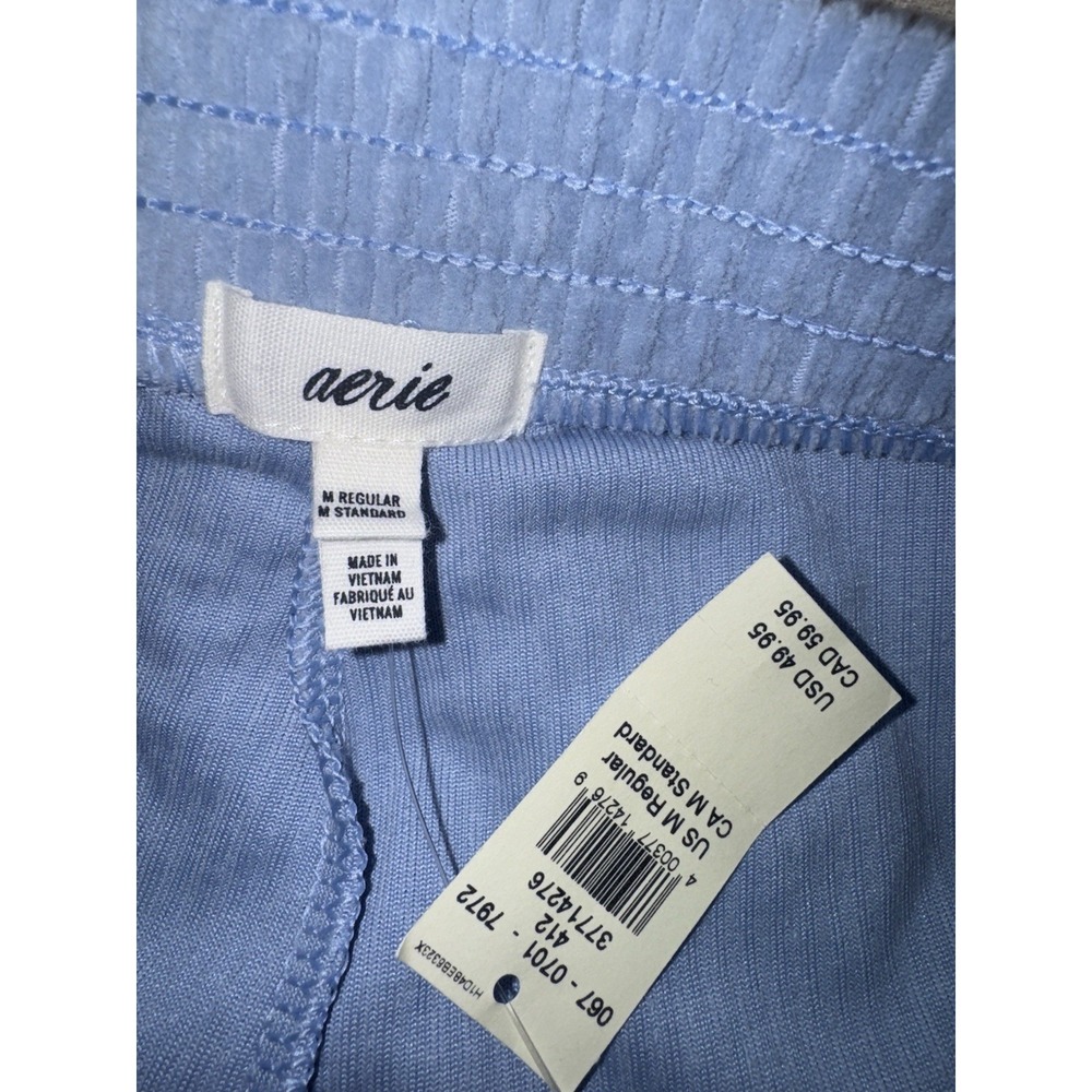 NWT Aerie Groove On Blue Sz M Corduroy Rib Velour Tracksuit Flare Pants Jacket - Picture 6 of 8